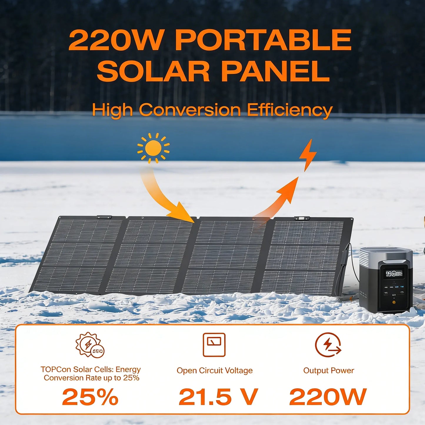 220 Watt Portable Solar Panel, 25% High Conversion Efficiency N-Type Solar Cell
