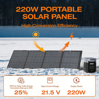 220 Watt Portable Solar Panel, 25% High Conversion Efficiency N-Type Solar Cell