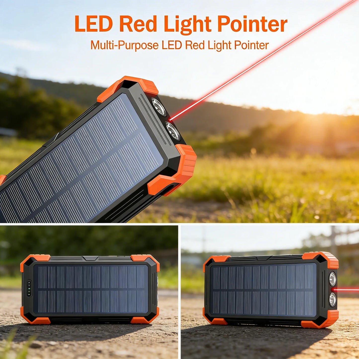 Portable Charger 42800mAh Built in 4 Cables and Thermometer 15W Fast Charging Power Bank Five Outputs Three Inputs Solar Charger Power Bank, SOS/Strobe/Strong Flashlights, Carabiner