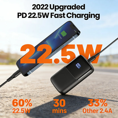 Portable Charger, Smallest 22.5W 10000mAh Power Bank, USB C in/Output Fast Charging 3-Output Mini Battery Pack Charger with Phone Holder for iPhone 17 16 15 14 Air Samsung S23 Google iPad Tablet