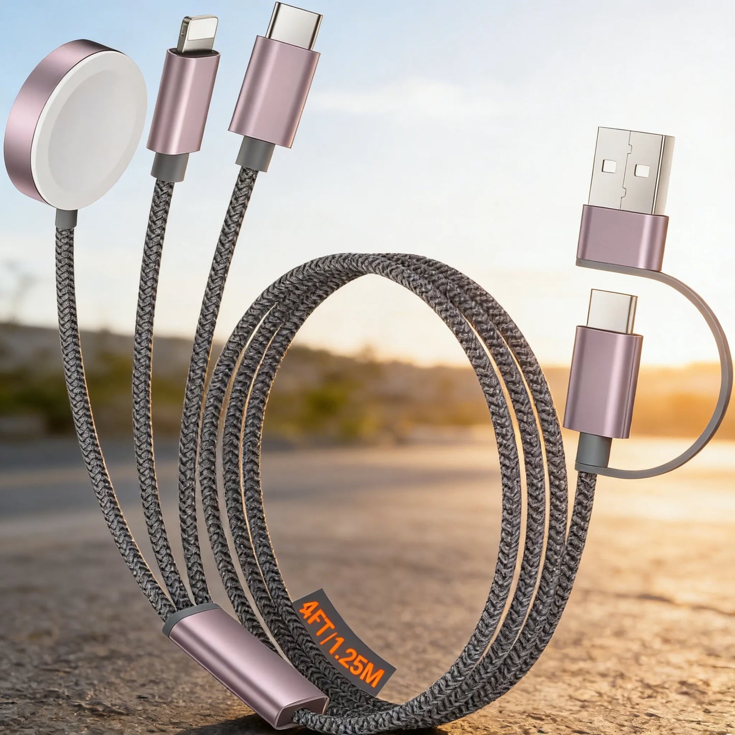 ravel Essentials,3 in 2 USB C Cable for Apple Watch Charger/iPhone 17 Charger/Lightning,Multi Charging Cable Cord,Vacation Camping Essentials,Portable Designed for iWatch &iPhone 16-12-4FT