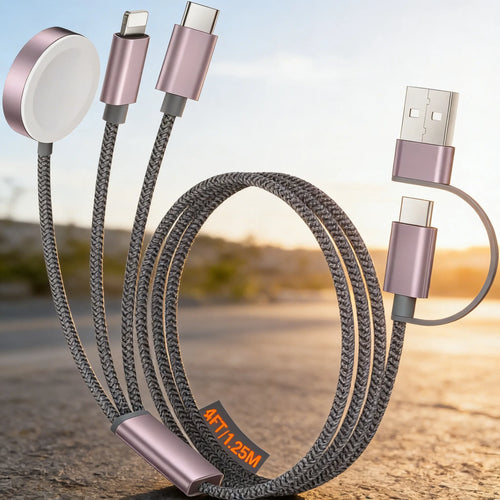 ravel Essentials,3 in 2 USB C Cable for Apple Watch Charger/iPhone 17 Charger/Lightning,Multi Charging Cable Cord,Vacation Camping Essentials,Portable Designed for iWatch &iPhone 16-12-4FT