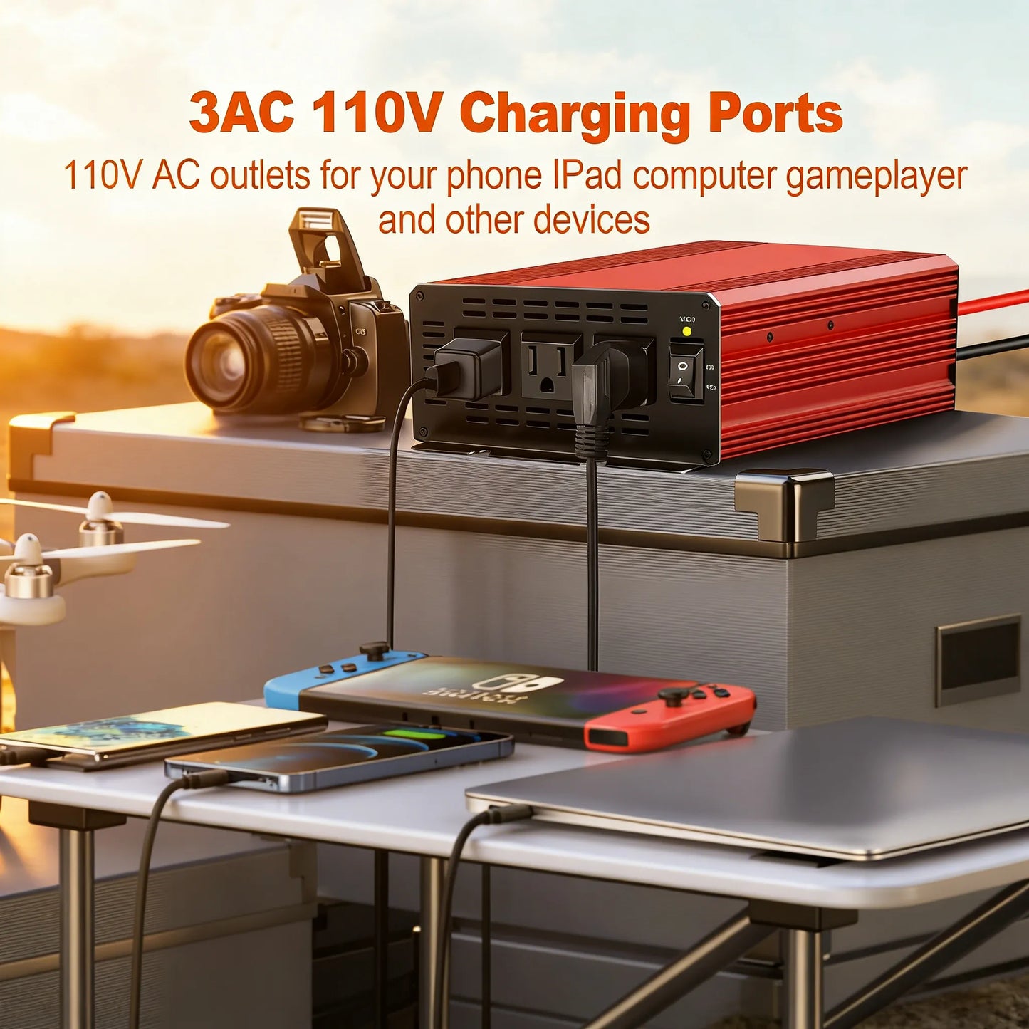 1000W Power Inverter 12v to 110v, DC to AC Converter with 3 AC Outlet, 1000 Watt Inverter for 12v Truck/Rv/Camping/Home/Emergency Power