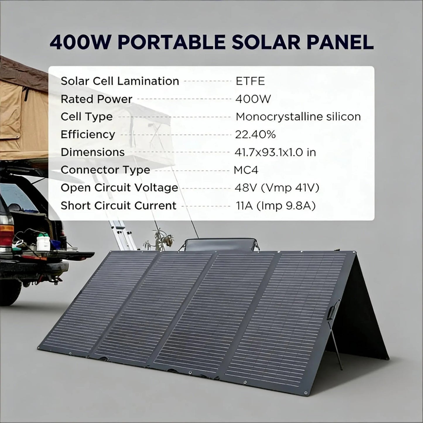 400W Portable Solar Panel, Foldable & Waterproof, Ideal for Outdoor Adventures